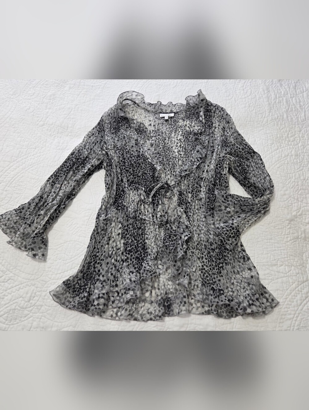 Sheer Open Front Ruffled Blouse. - Picture 9 of 9